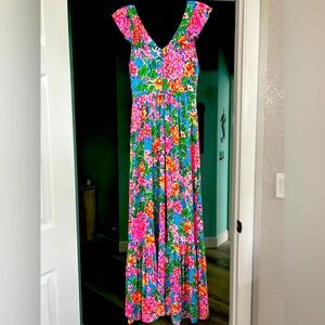 Lilly Pulitzer Pink and Blue Sleeveless Maxi Sundress